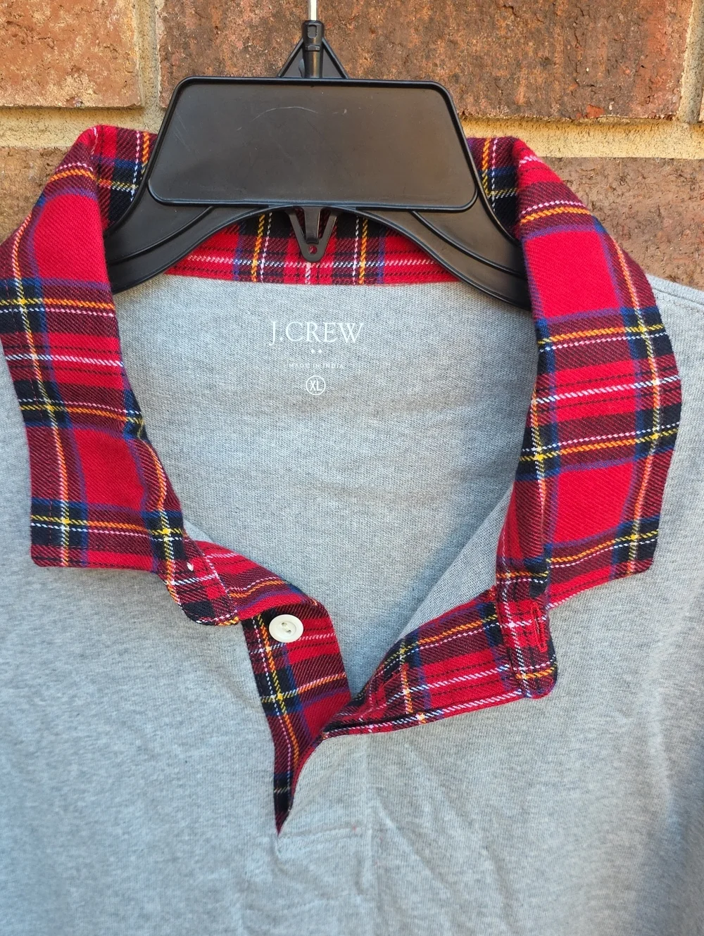 NWT J. Crew Gray Sweater with Red Plaid Collar Size XL